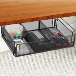 Under Desk Storage Tray Basket - Divided Metal Cabinet Organizer Drawer for Home Office Supplies, Kids and Adults, Black